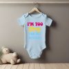White baby short sleeve bodysuit mockup in minimal interior. Bla Too Sexy for My Diaper Grower Short Sleeve