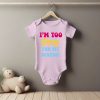 White baby short sleeve bodysuit mockup in minimal interior. Bla Too Sexy for My Diaper Grower Short Sleeve