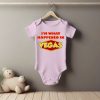 White baby short sleeve bodysuit mockup in minimal interior. Bla I'm What Happened Baby Grower Short Sleeve